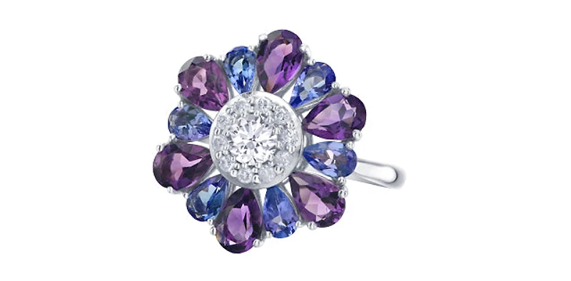 10K White Gold Amethyst, Tanzanite & Diamond Ring - 4.5