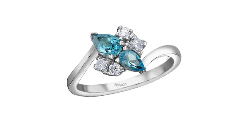 10K White Gold Blue Topaz and 0.25cttw Diamond Ring - 4.5