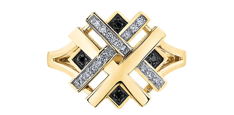 10K Yellow Gold 0.12cttw White & Black Diamond Ring