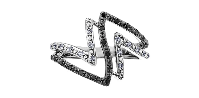 10K White Gold 0.25cttw White & Black Diamond Ring
