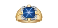 10K Gold Synthetic Star Sapphire and Diamond Gents Ring - /