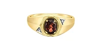 10K Yellow Gold Garnet and Diamond Gents Ring, 10