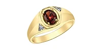10K Yellow Gold Garnet and Diamond Gents Ring, 10