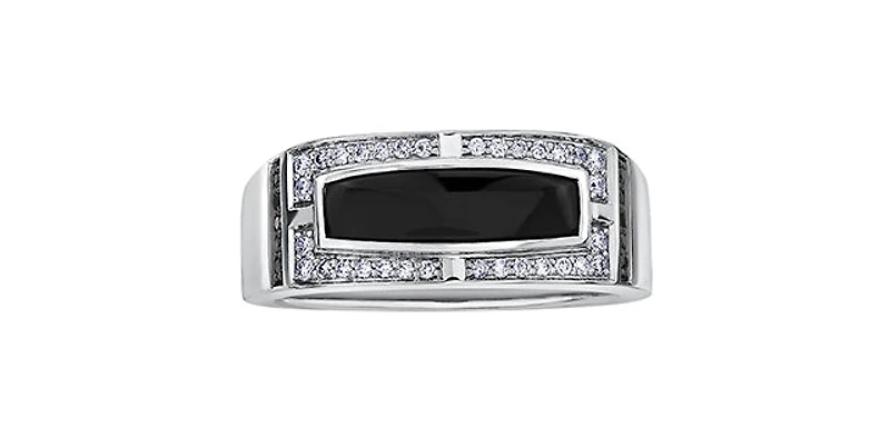 10K White Gold Onyx 0.25cttw and Black Diamond Ring - /