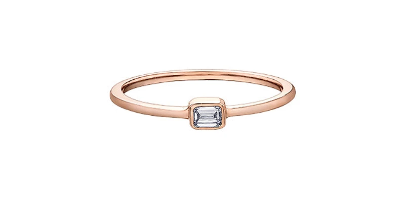 18K Rose Gold 0.10cttw Emerald Cut Diamond Ring - 4
