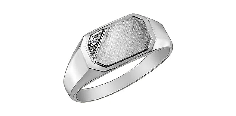 10K White Gold 0.007cttw Diamond Signet Ring - /