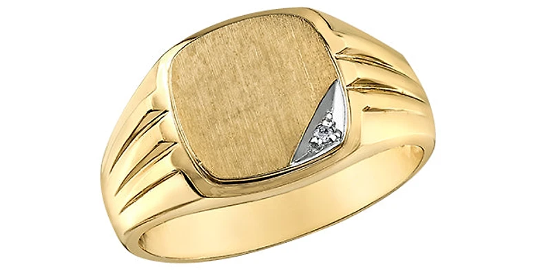 10K Yellow Gold 0.01cttw Diamond Men's Signet  Ring, size 9