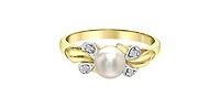 10K Yellow Gold Pearl and 0.04cttw Diamond Ring - 4.5
