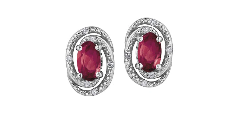 925 Sterling Silver Ruby & Diamond Halo Stud Earrings