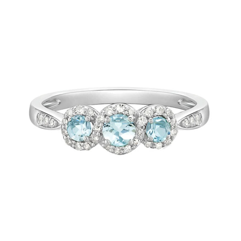 10K White Gold 0.30cttw Aquamarine and 0.18cttw Diamond Ring, size 7