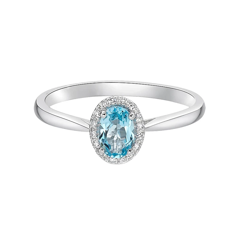 10K White Gold Swiss Blue Topaz and Diamond Ring - 4 /