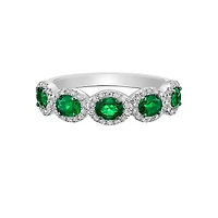 14K Gold Prong-set Emerald ring with Diamond Halo