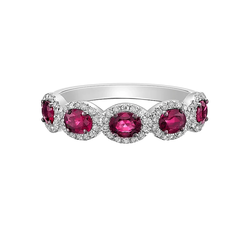 14K White Gold Ruby ring with diamond halo - 4.5