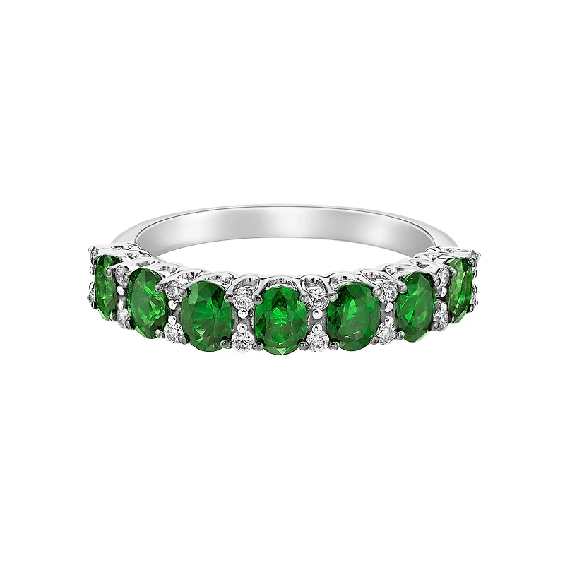 14K White Gold Prong-set Emerald Ring with Diamonds - 4.5