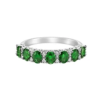 14K White Gold Prong-set Emerald Ring with Diamonds - 4.5
