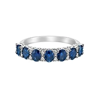 14K White Gold Prong-set Sapphire Ring with Diamonds