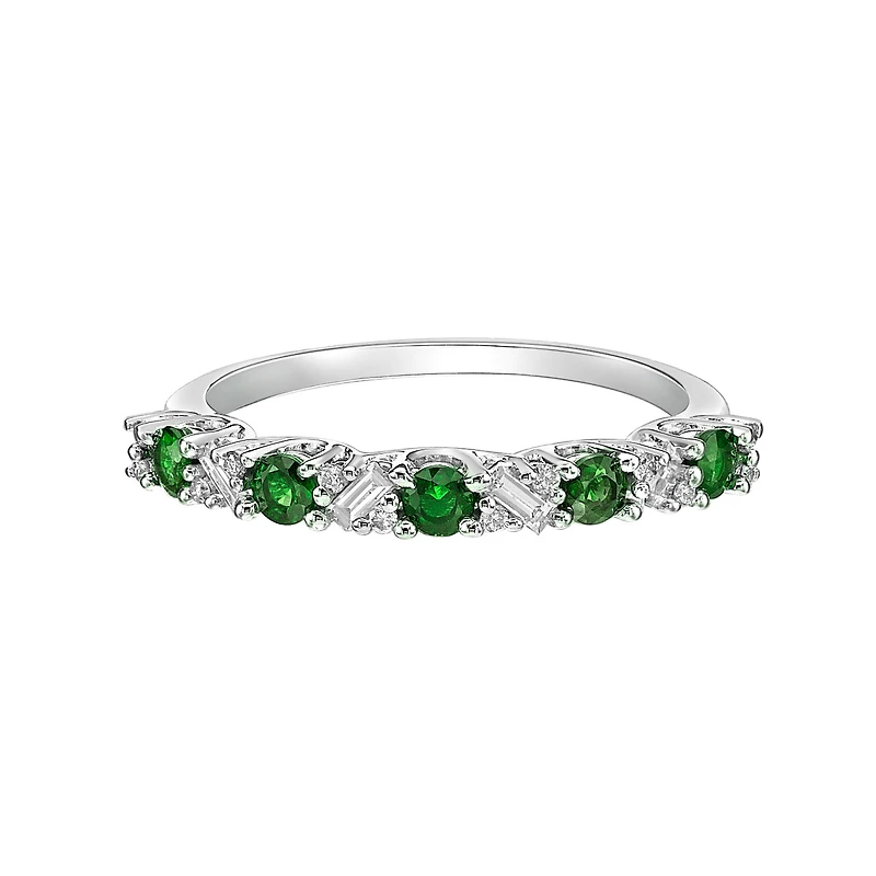 14K White Gold Emerald & diamond band
