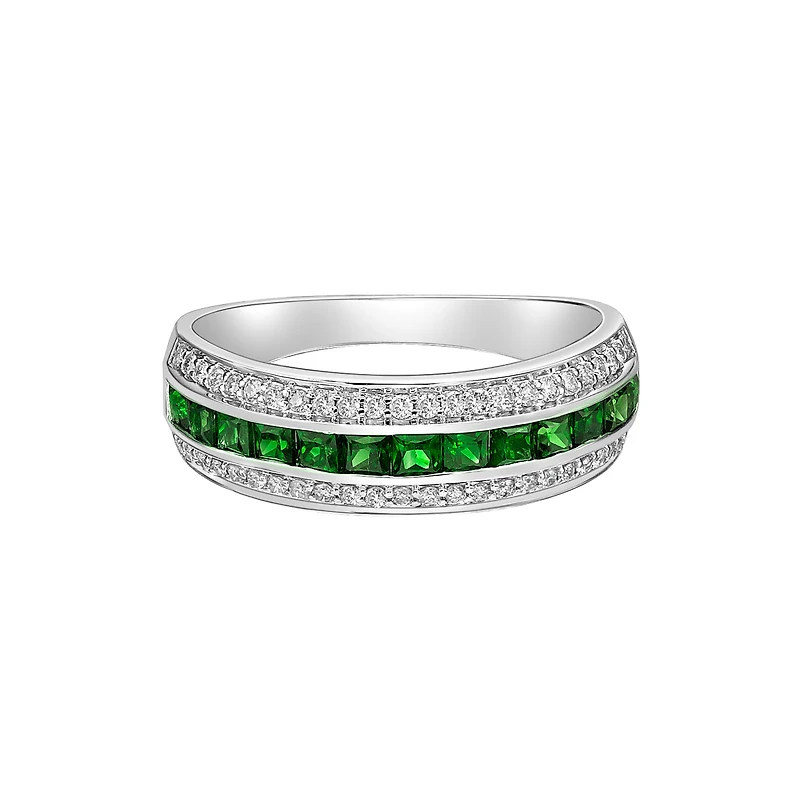 14K White Gold Channel-set Emerald ring with Diamonds