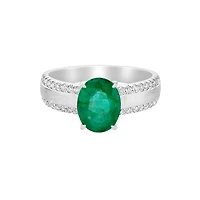 14K White Gold Brushed Emerald & Diamond ring