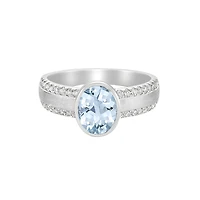 10K White Gold Brushed Aquamarine & Diamond ring