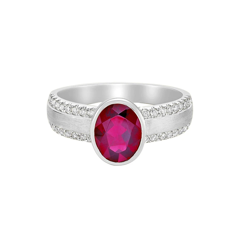 14K White Gold Brushed Ruby & Diamond Ring - 4.5