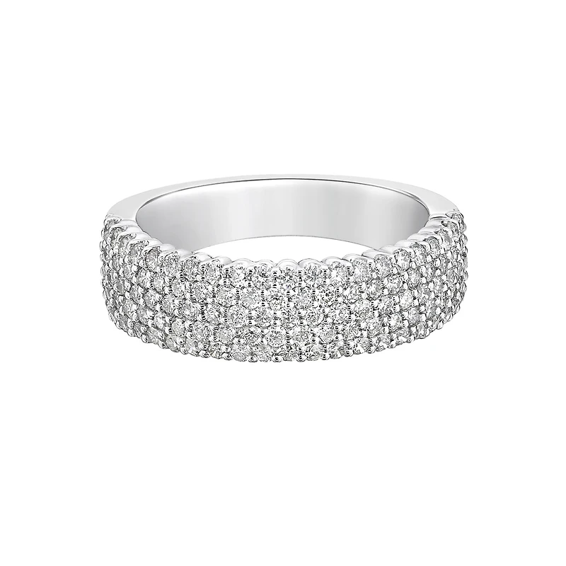 14K White Gold Multiple Row Pave-set Diamond Ring