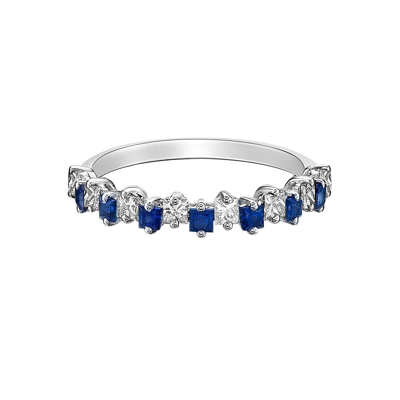 10K White Gold Prong-set Princess Sapphire & Diamond band