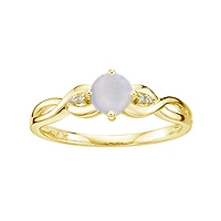 10K Yellow Gold Prong-set White Opal Ring with Diamond Accent - 4.5
