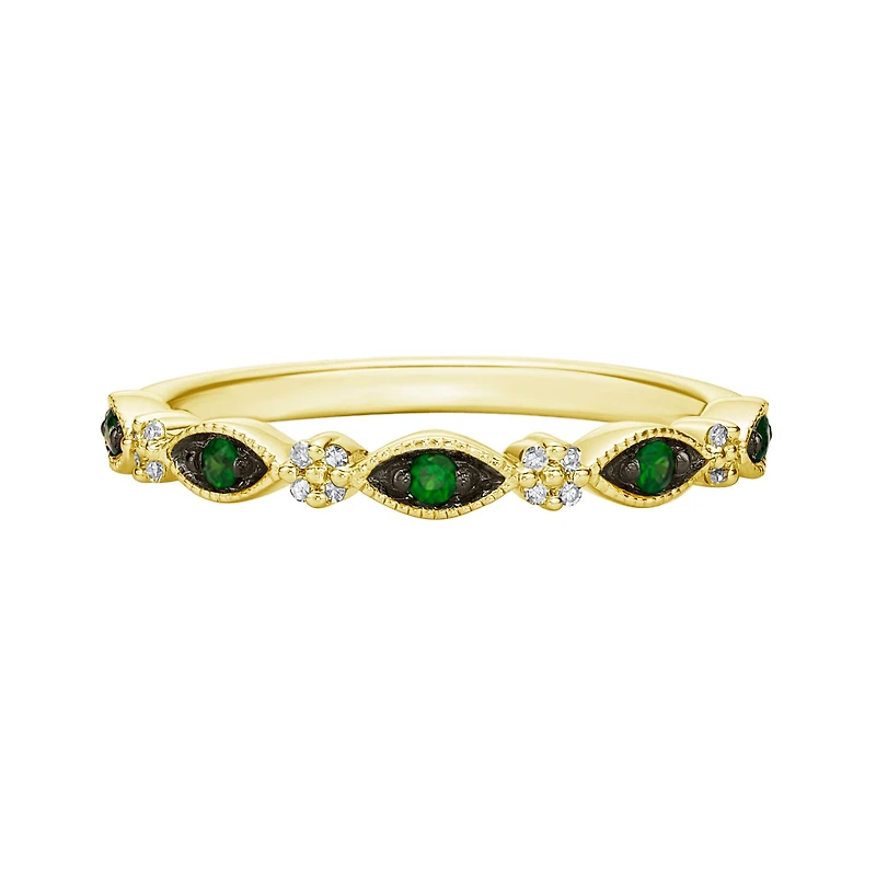 10K Yellow Gold Emerald & diamond wedding band