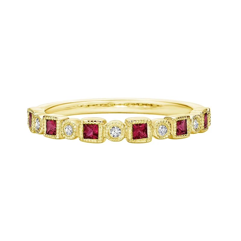 10K Yellow Gold Ruby & diamond band - 4.5
