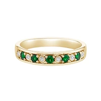 14K Yellow Gold Emerald band with Diamonds - 4.5