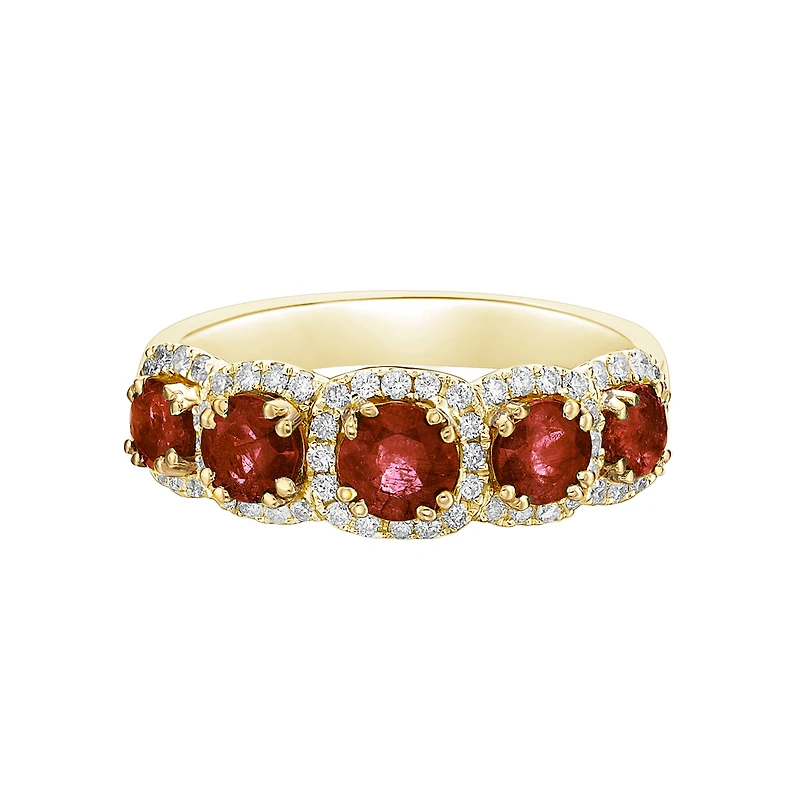 10K Yellow Gold Five stone Garnet & Diamond band