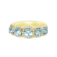 10K Yellow Gold Five stone Aquamarine & Diamond band - 4.5