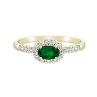 14K Yellow Gold Emerald ring with Diamond halo