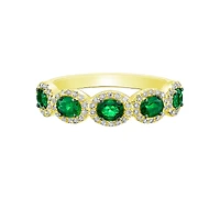 14K Yellow Gold Prong-set Emerald Ring with Diamond Halo