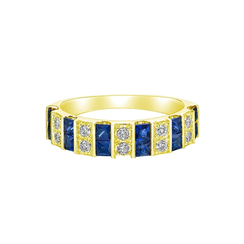 14K Yellow Gold Sapphire ring with diamonds