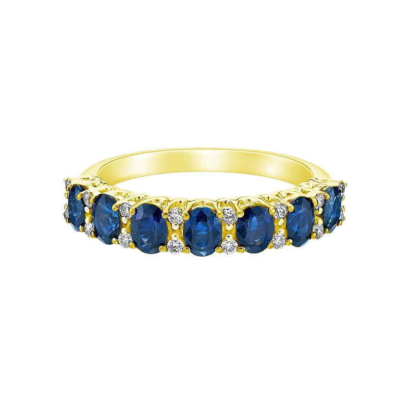 14K Yellow Gold Prong-set Sapphire Ring with Diamonds