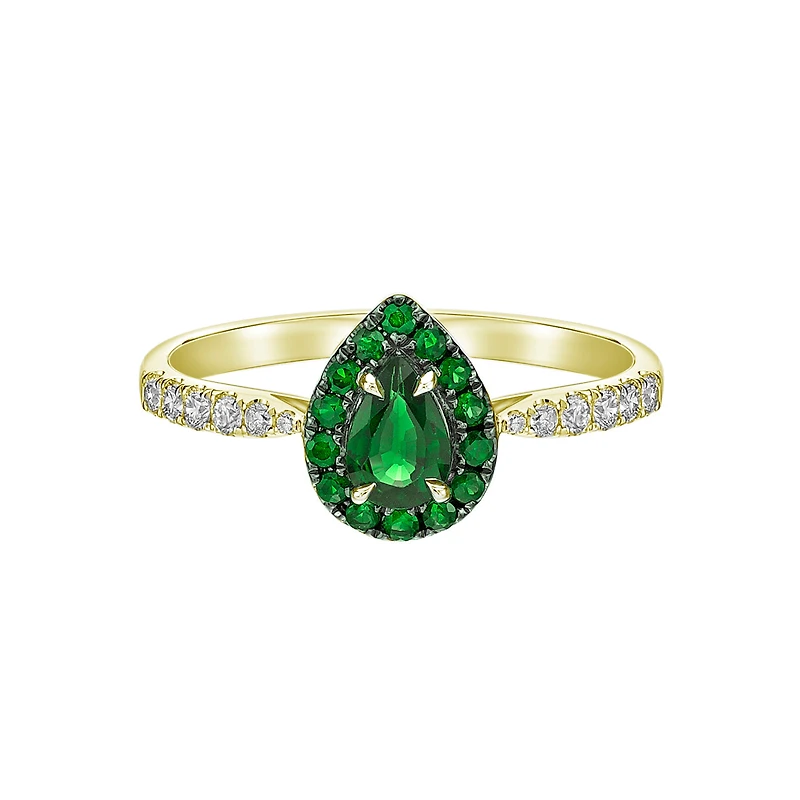 10K Yellow Gold Prong-set Emerald & Diamond ring - 4.5