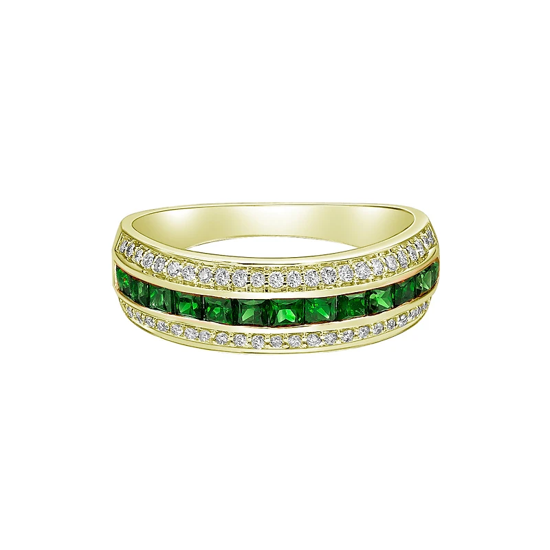 14K Yellow Gold Emerald ring with diamonds