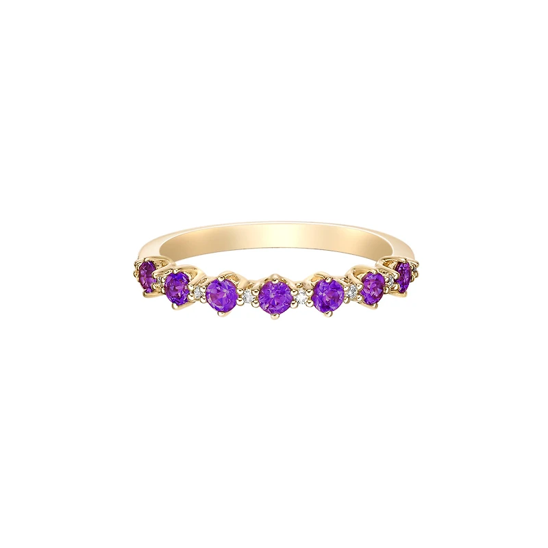 10K Yellow Gold Amethyst & diamond band - 4.5