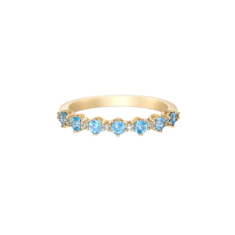 10K Yellow Gold Prong-set Blue Topaz & Diamond band - 4.5