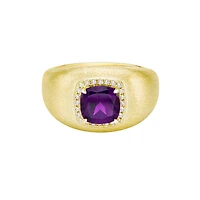 10K Yellow Gold Brushed Amethyst & Diamond ring