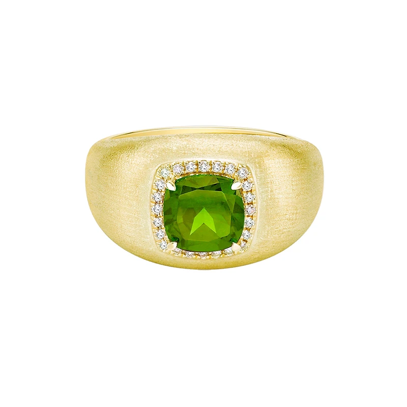 10K Yellow Gold Brushed Peridot & Diamond ring - 4.5