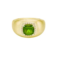 10K Yellow Gold Brushed Peridot & Diamond ring - 4.5