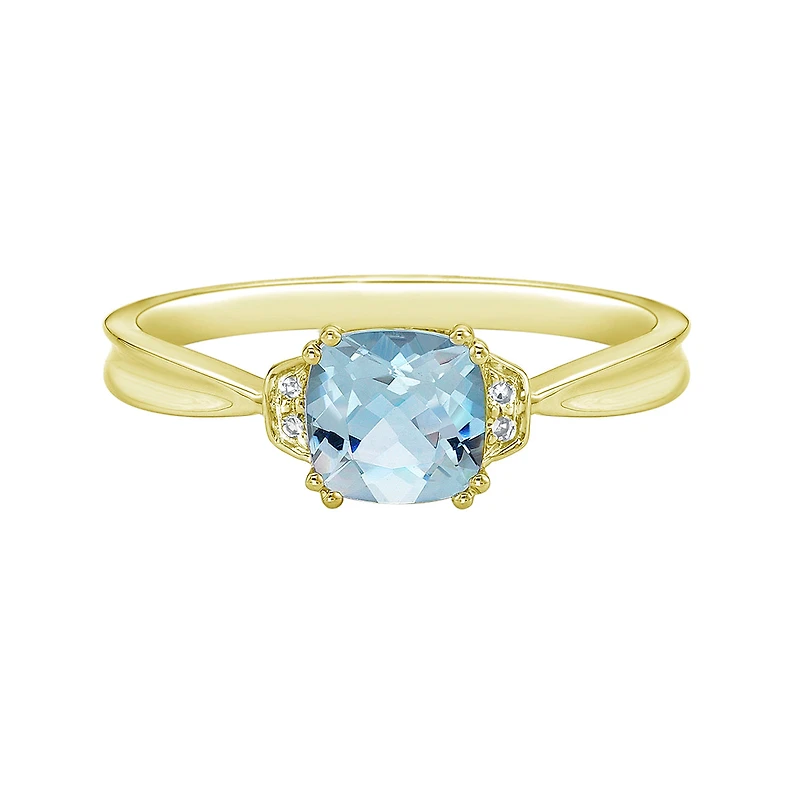 10K Yellow Gold Prong-set Aquamarine ring with Diamond accent - 4.5