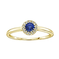 10K Yellow Gold Blue Sapphire with Halo Ring