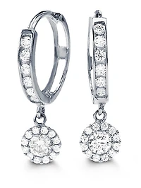 Tracking - 10K White Gold Huggie Dangling Earrings with Cubic Zirconia  - 10mm