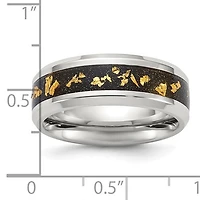 Chisel® 8mm Black and Gold Foil Inlay Stainless Steel Polished Band - Size 7 to 14
