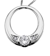 10K White Gold 0.035 cttw Diamond Circle Pendant, 18"
