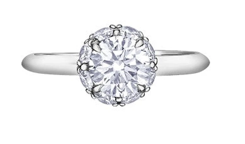 14K White Gold 1.90 cttw Lab Grown Diamond Solitare with Halo - /